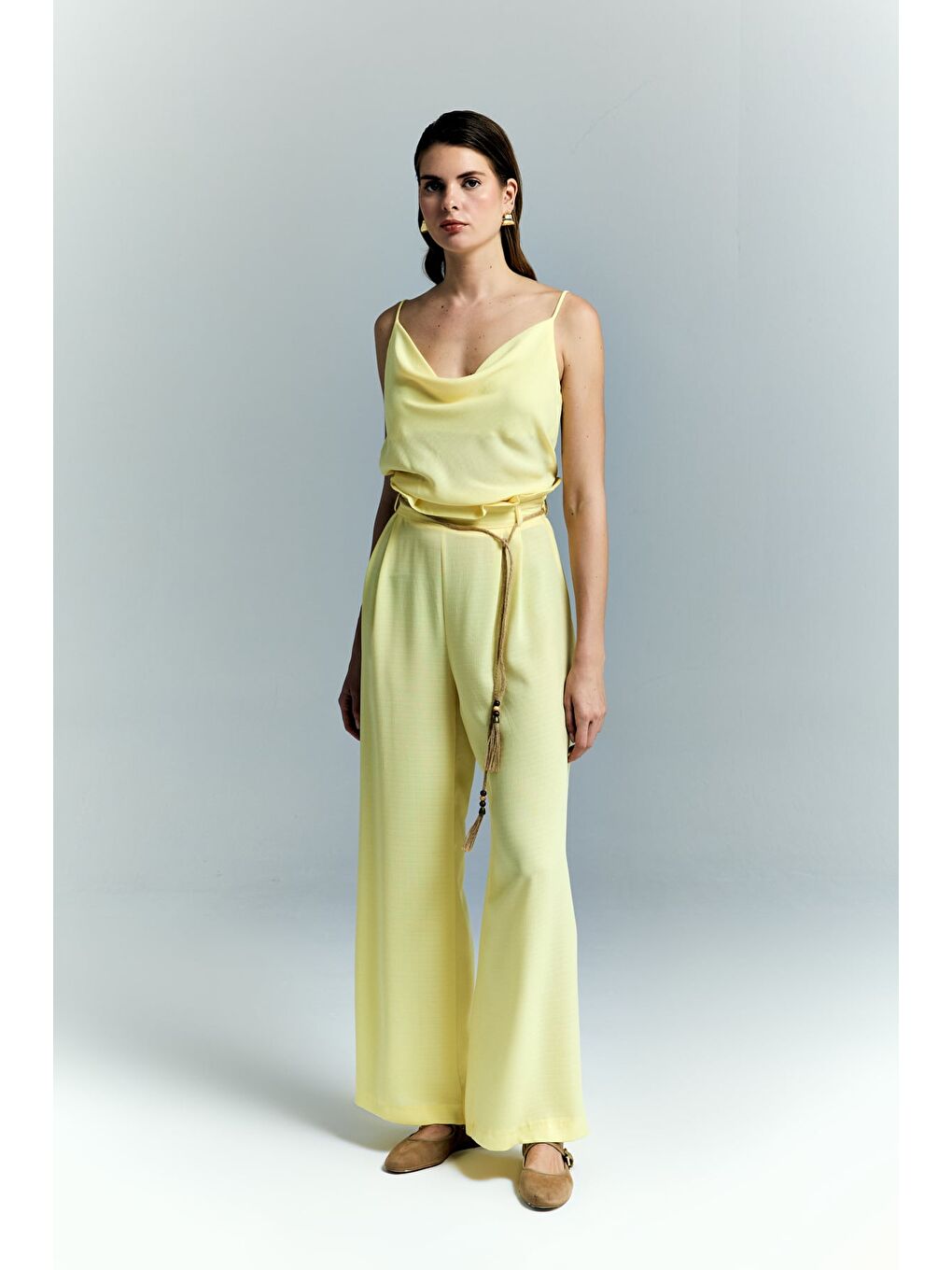 Kemer Detaylı Pantolon - Sarı-1