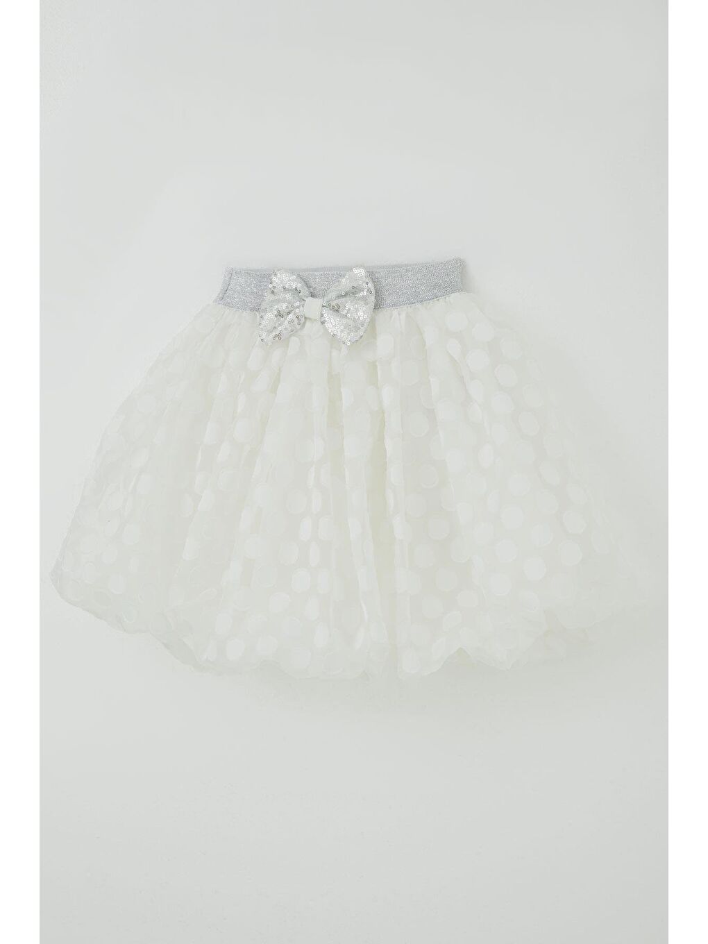 Kız Çocuk Balon Etek Puan Desenli Fiyonk Aksesuarlı Ekru (5-9 Yaş)-2