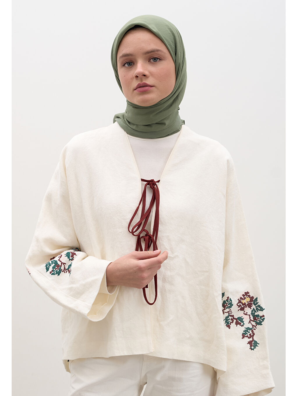 Yeşil Pamuk Viskon Eşarp Mint-2