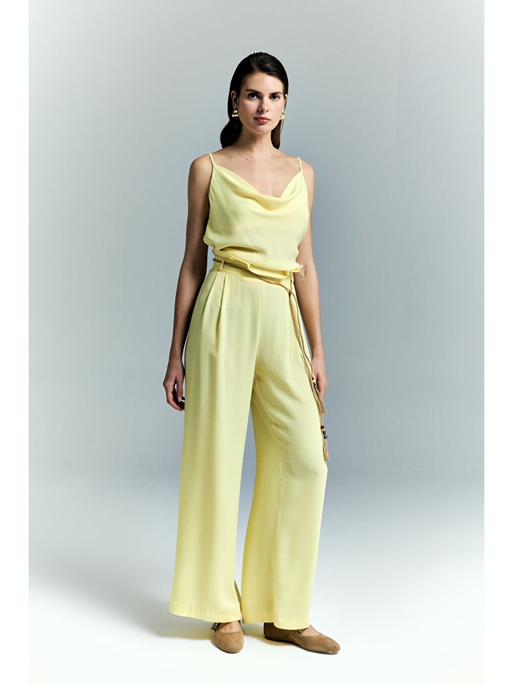 Kemer Detaylı Pantolon - Sarı-2