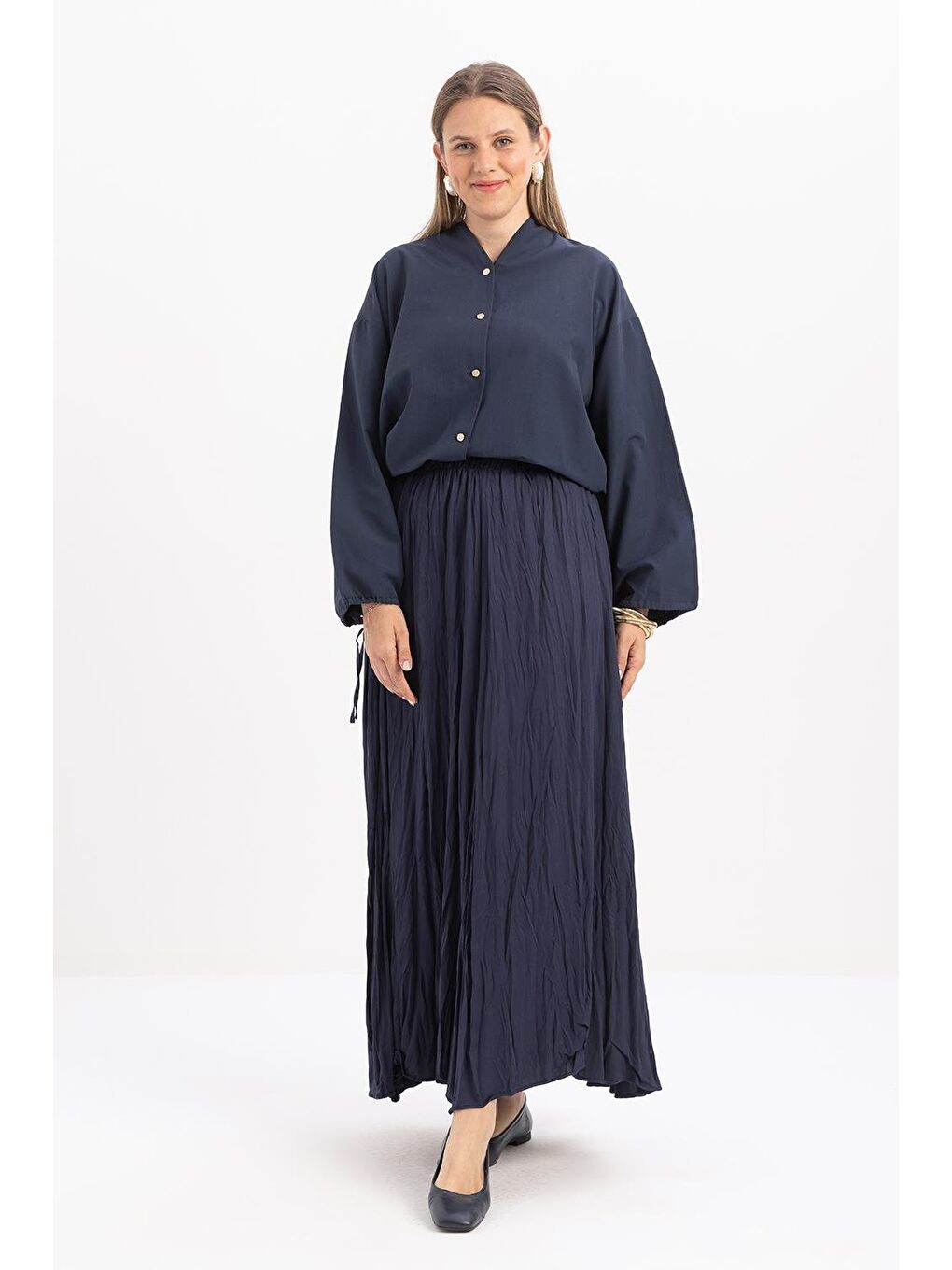 İndigo-Kraşlı Lastikli Basic Etek-1