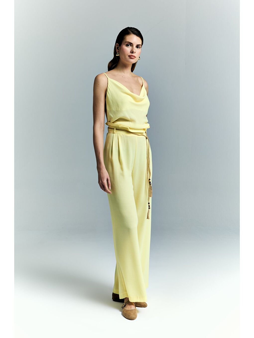 Kemer Detaylı Pantolon - Sarı-3