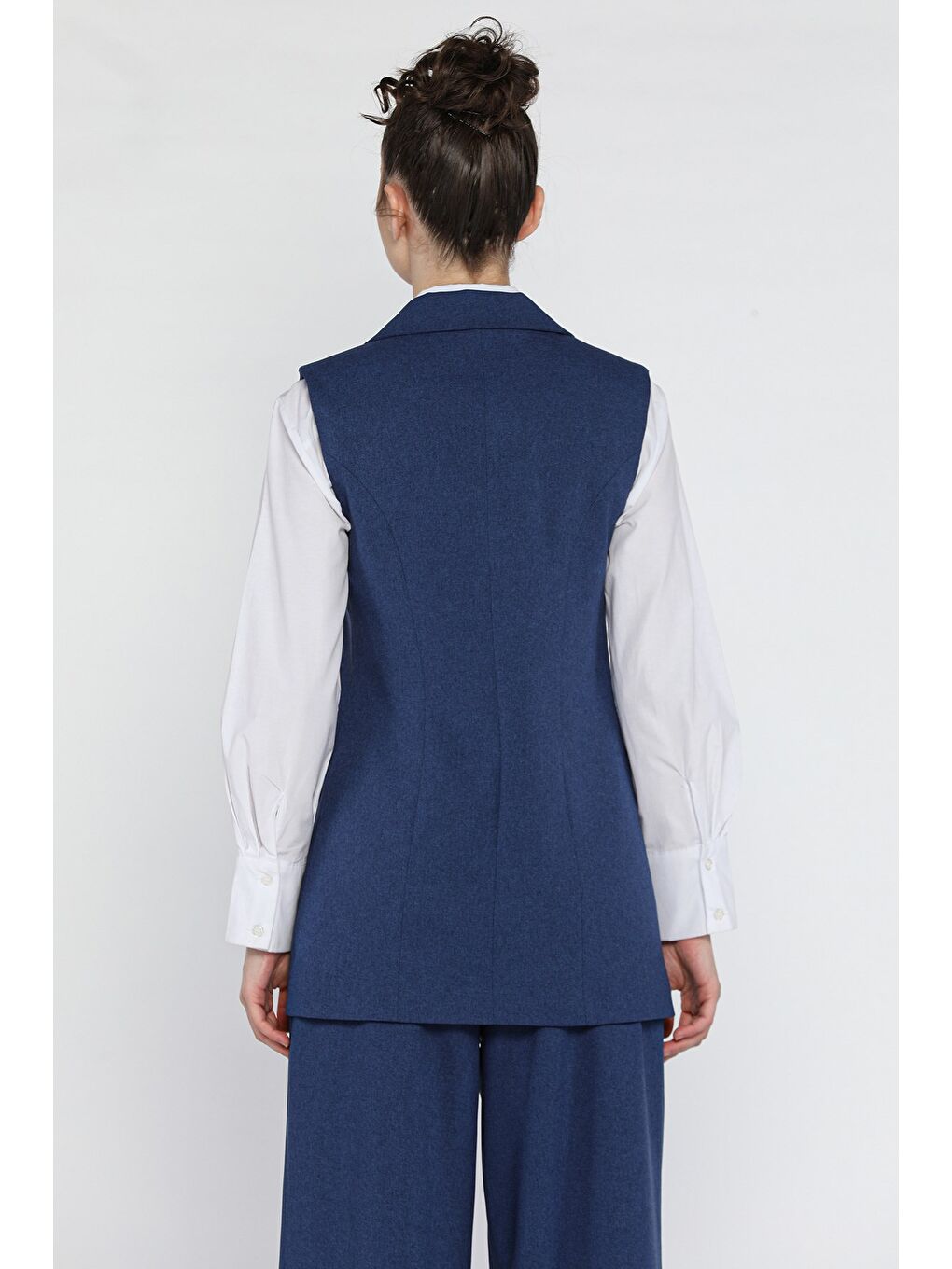 Lacivert Kadın Kruvaze Yaka Astarlı Yelek-2