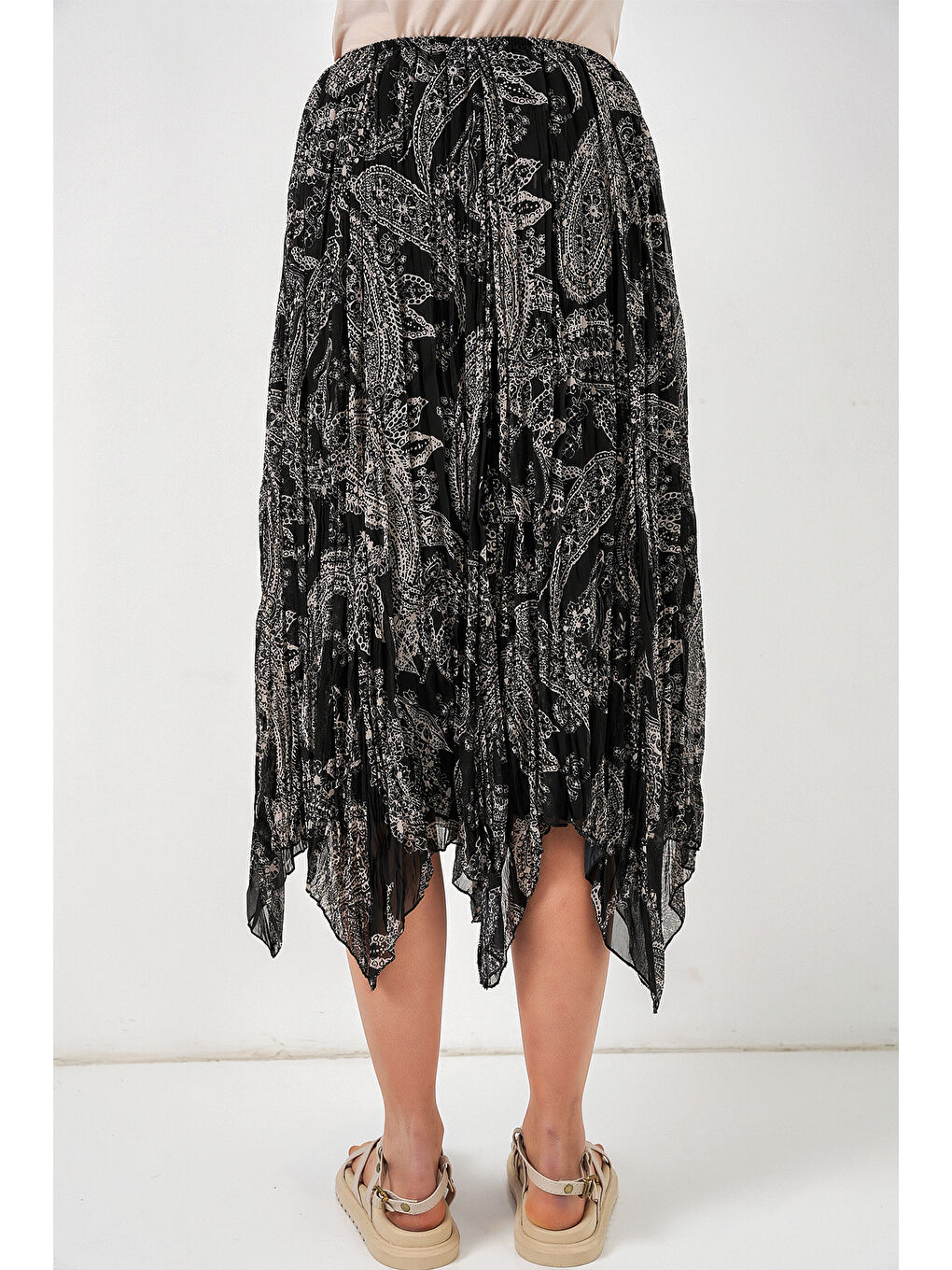 Kadın Asimetrik Tül Şifon Etek 8061 - Siyah-5