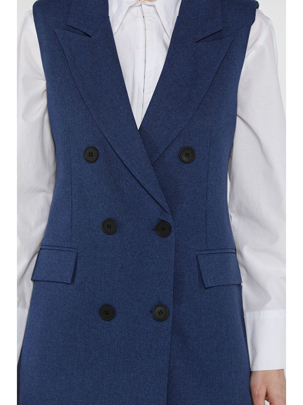 Lacivert Kadın Kruvaze Yaka Astarlı Yelek-3