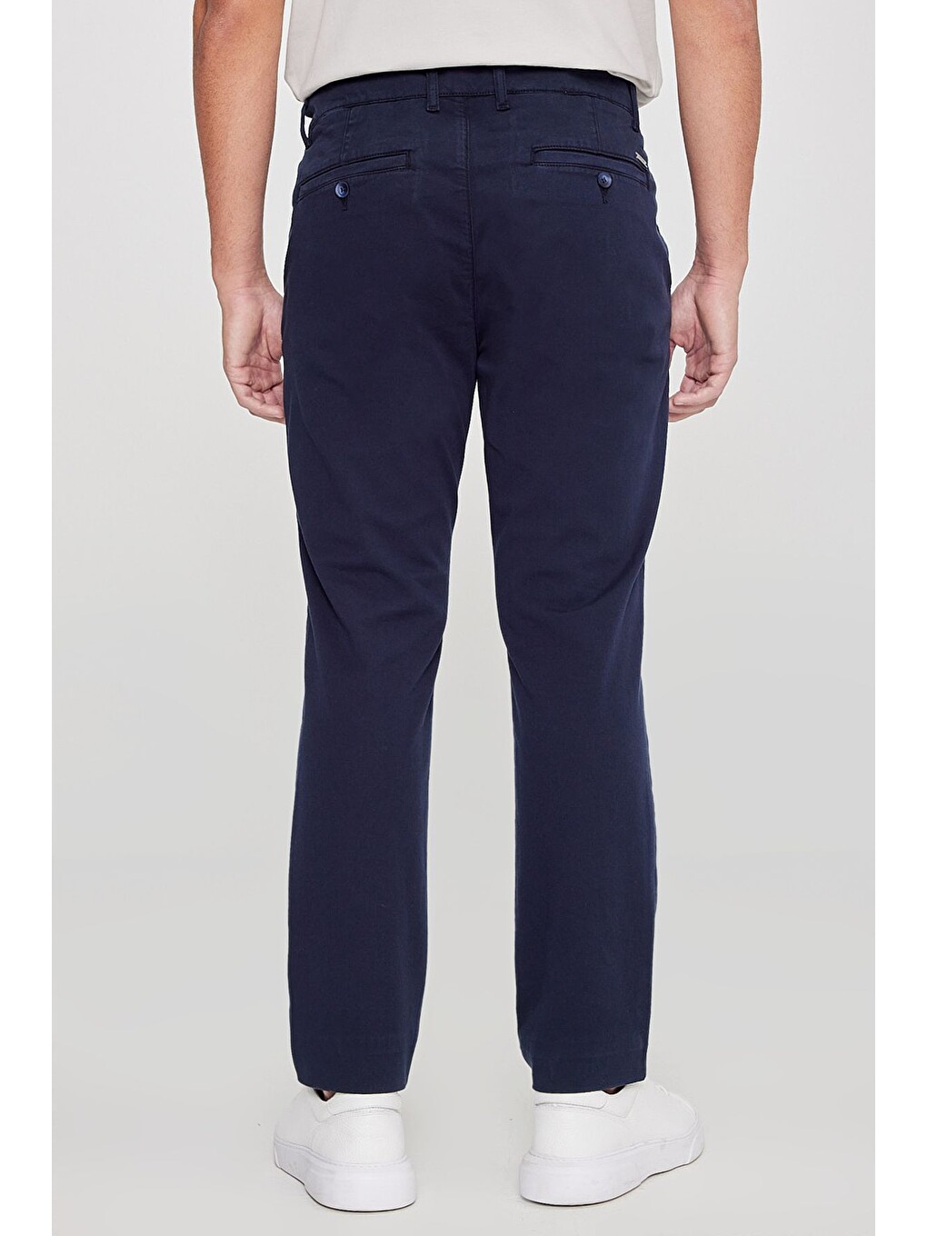 Erkek Lacivert Pamuklu Slim Fit Dar Kesim Yan Cepli Esnek Chino Pantolon-4