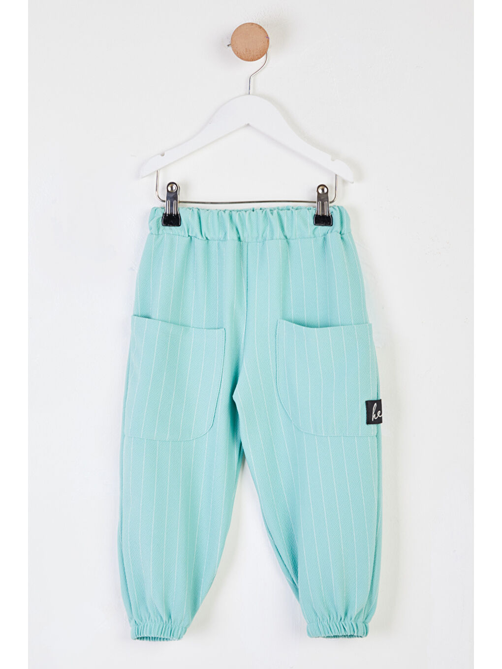 Yeşil Kız Çocuk Mint Çizgili Cepli Pantolon - 26465