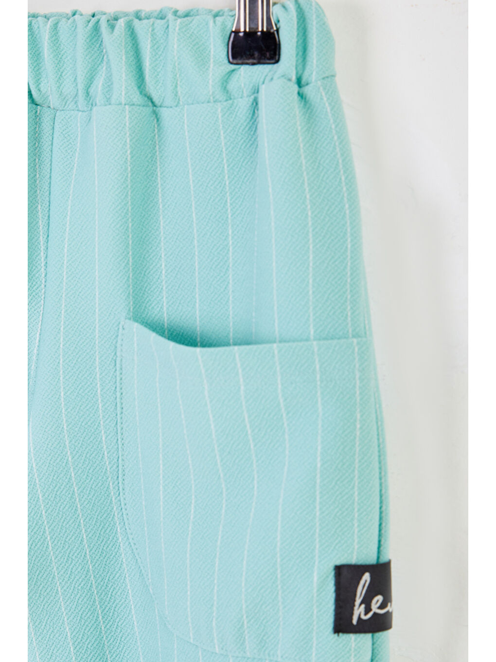 Yeşil Kız Çocuk Mint Çizgili Cepli Pantolon - 26465-1