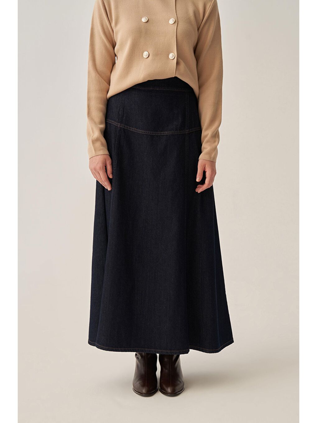 Koyu Mavi-Denim Kloş Etek-3