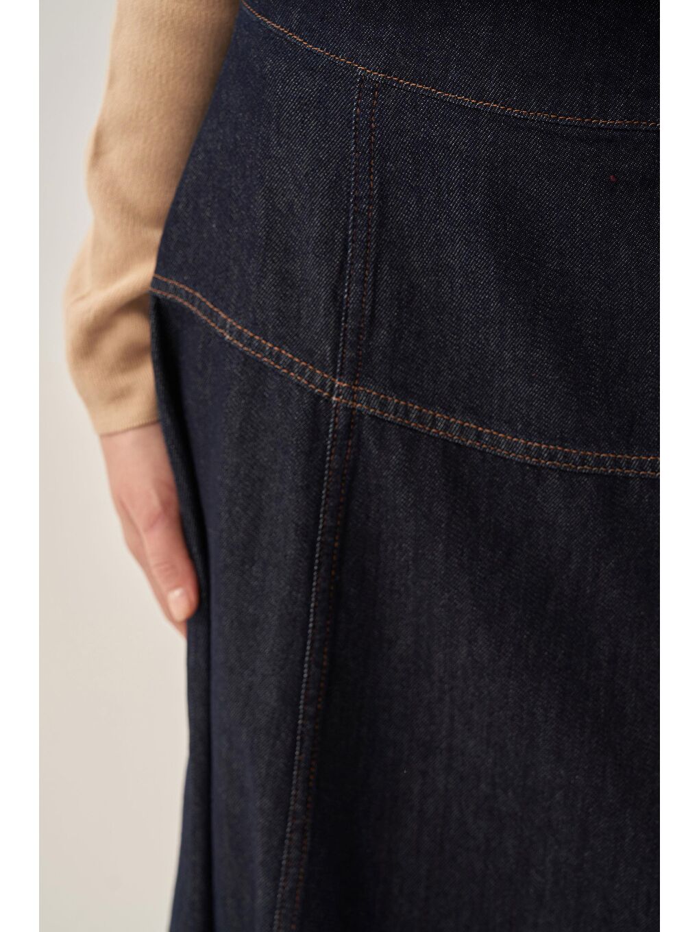 Koyu Mavi-Denim Kloş Etek-4