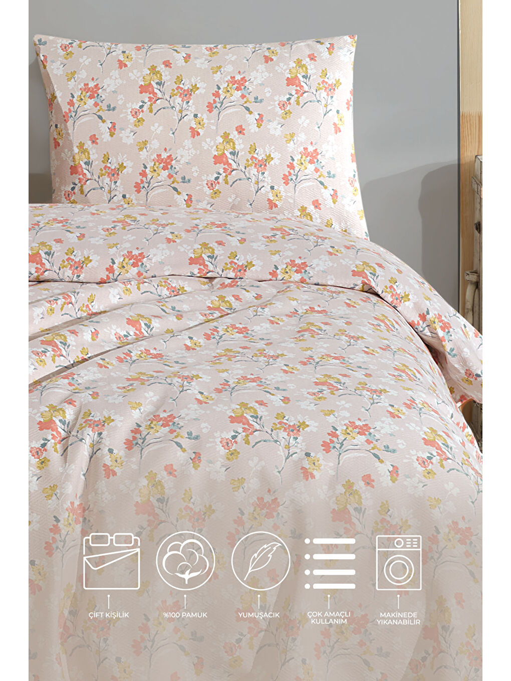 Floret Pike Çift Kişilik (200x220 cm) Ekru-1