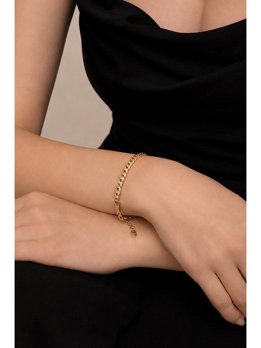 Sarı Yassı Gold Model Çelik Bileklik-5