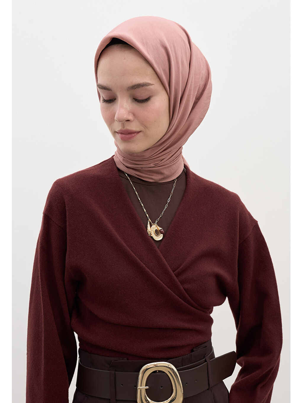 Pembe Pamuk Viskon Eşarp Gülpembe-3