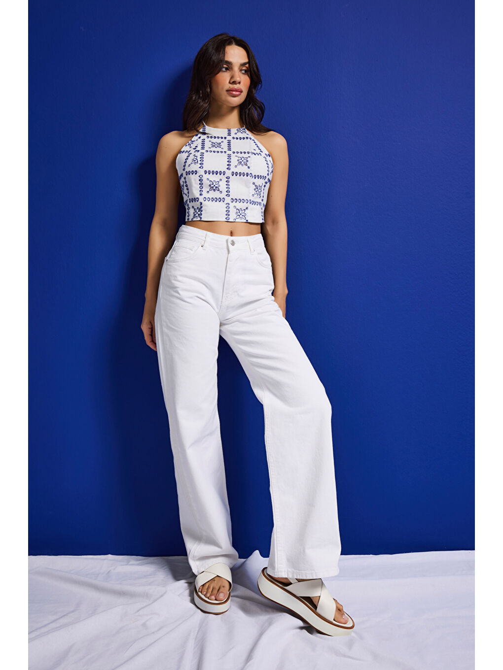 Kadın Kırık Beyaz Doris 7s6-101 Straight Fit Yüksek Bel %100 Pamuk Denim Jean