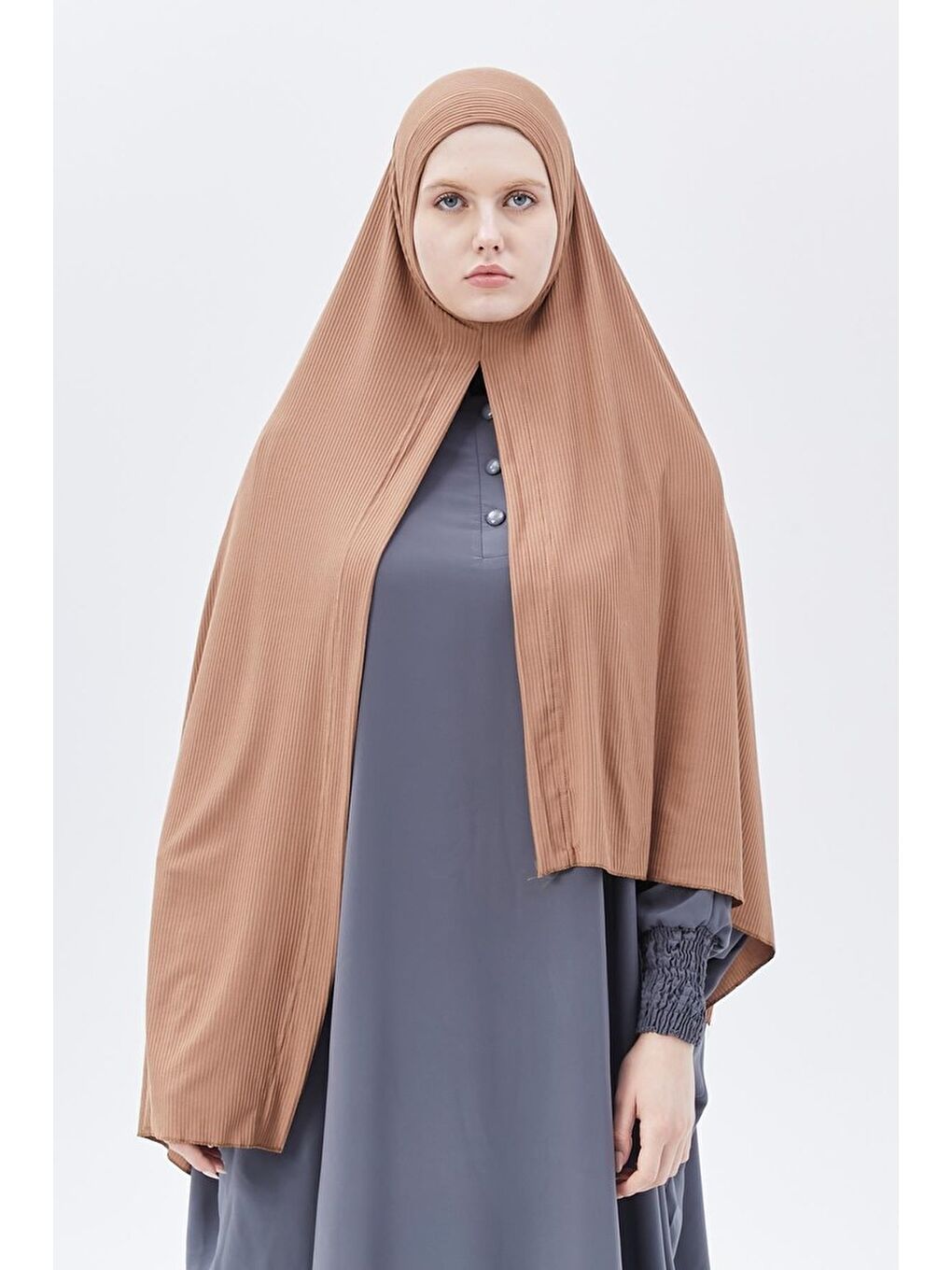 Kahverengi Hazır Pratik Geçmeli Lüks Organik Çizgili Kaşkorse Şal Çapraz Hizalı-1