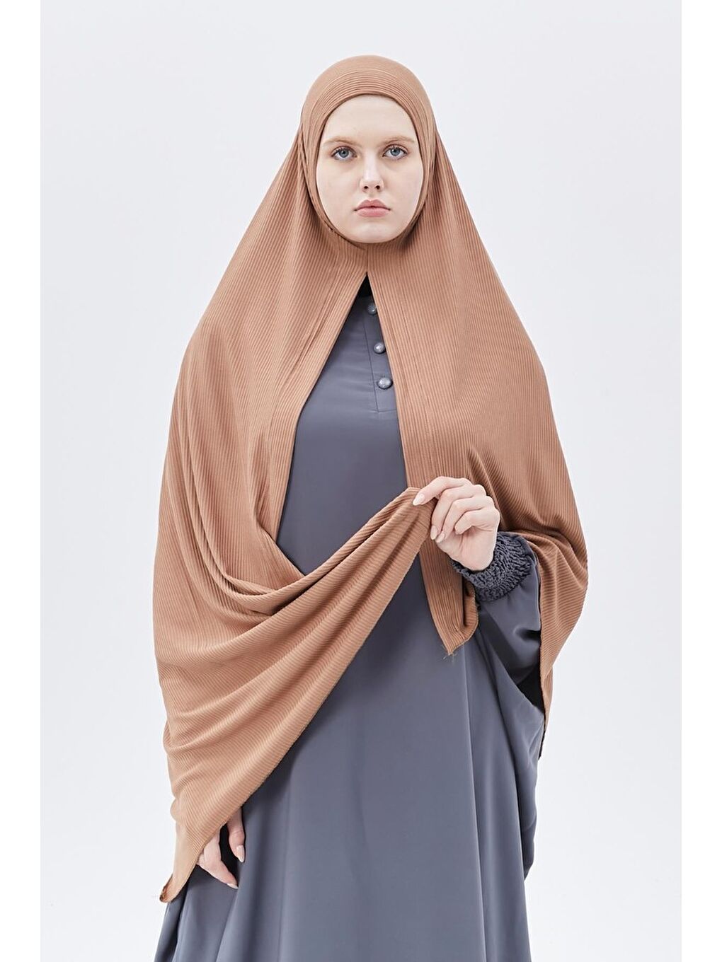 Kahverengi Hazır Pratik Geçmeli Lüks Organik Çizgili Kaşkorse Şal Çapraz Hizalı-2