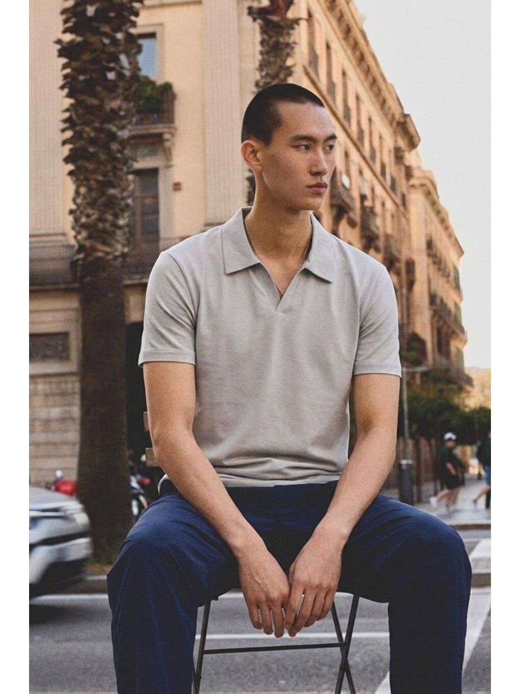 Erkek Polo Yaka Kısa Kollu Yazlık Gri Tişört-4