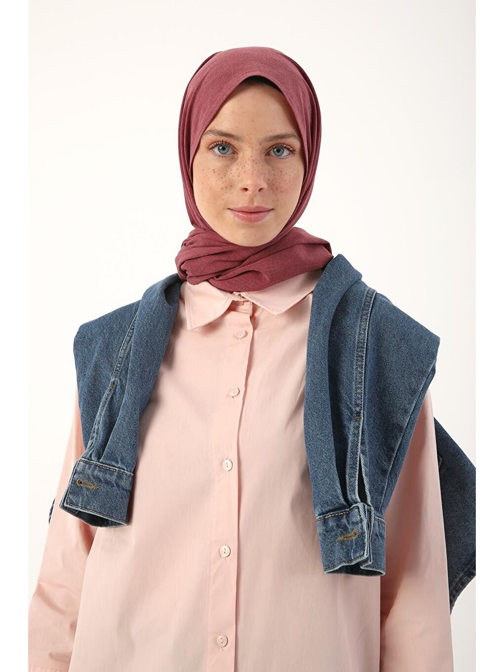 Pembe Pudra %100 Pamuk Yırtmaçlı Uzun Gömlek Tunik-4