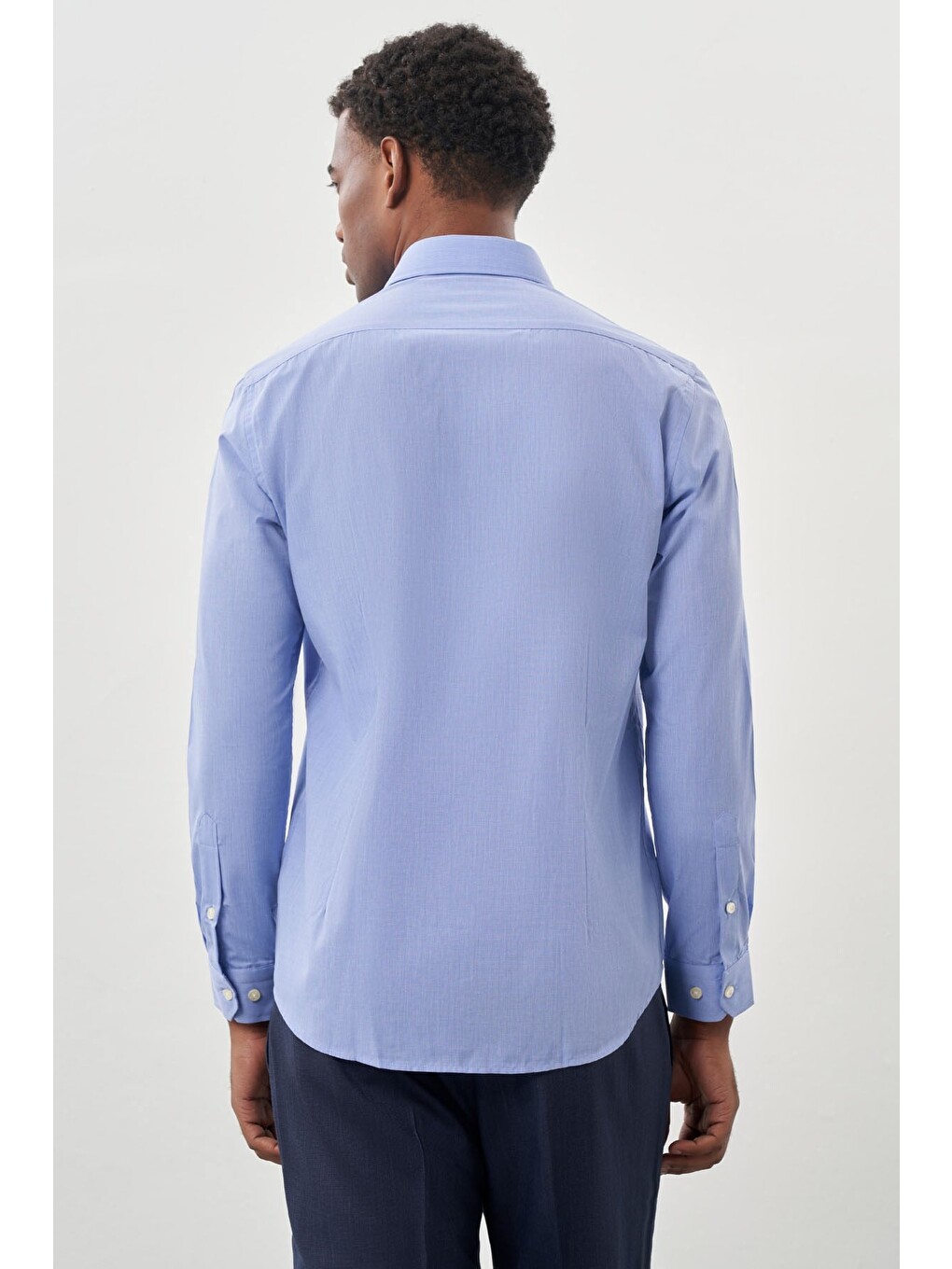 Mavi Sert Yaka Uzun Kol Filafil Slim Fit Pamuklu Gömlek 1004260008-4