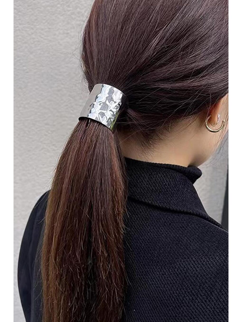 New Obsessions Gümüş Molten Metal Dövme Yüksek Atkuyruğu Tokası- Saç Kelepçesi- Ponytail Cuff - 5