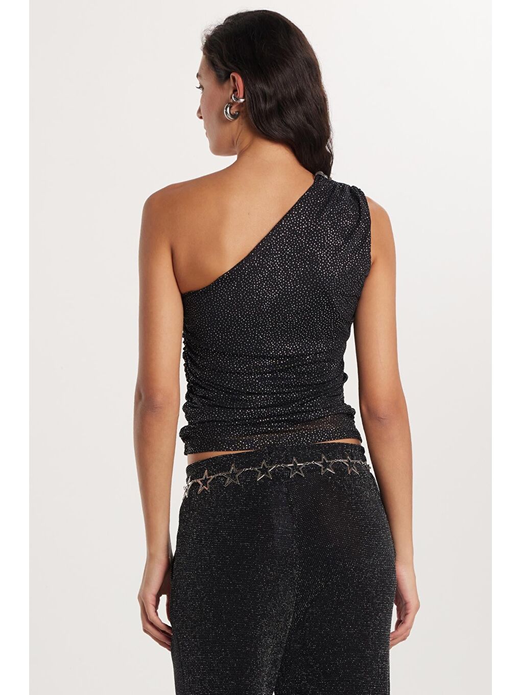 Karışık Kadın Slim Fit Dar Kesim Tek Omuz Askılı Siyah Bluz-4