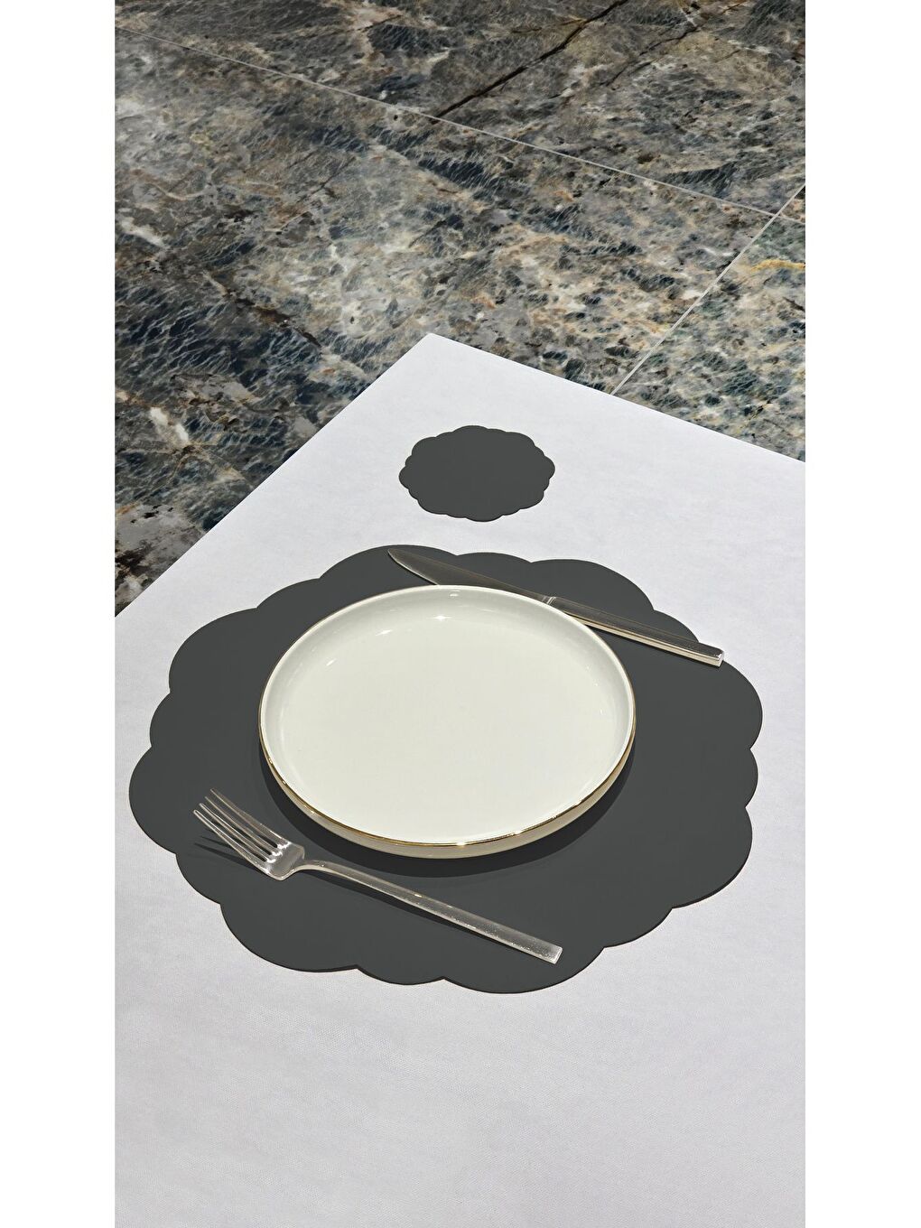 Deri Amerikan Servis Supla Placemats Dalga model Antrasit  4 Kişilik 8 Parça-1