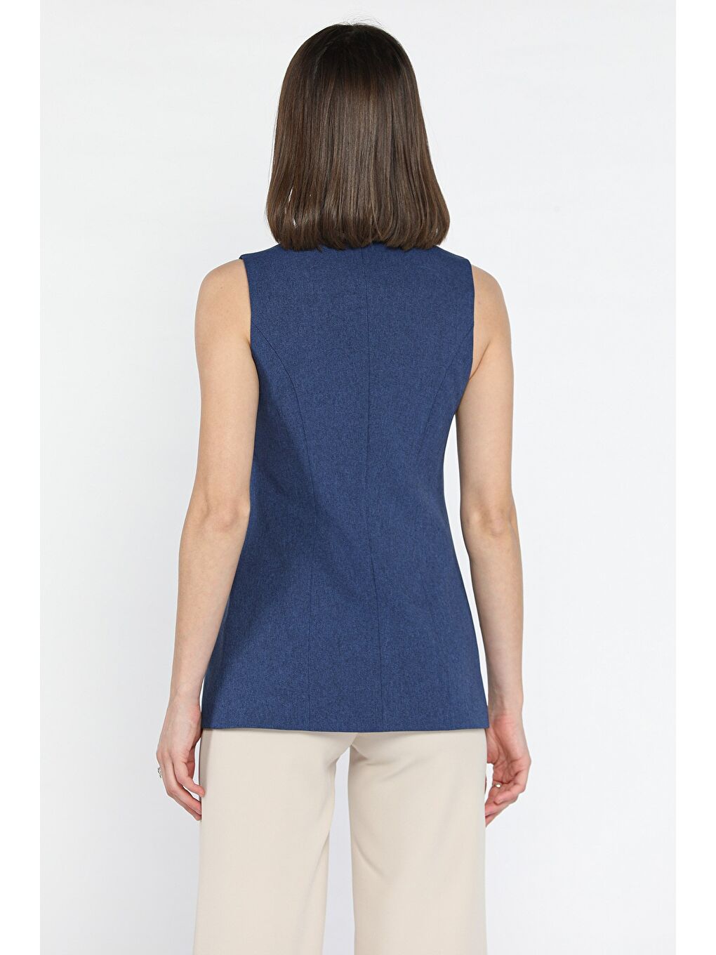 Lacivert Astarlı Düğme Detaylı Kadın Yelek-2