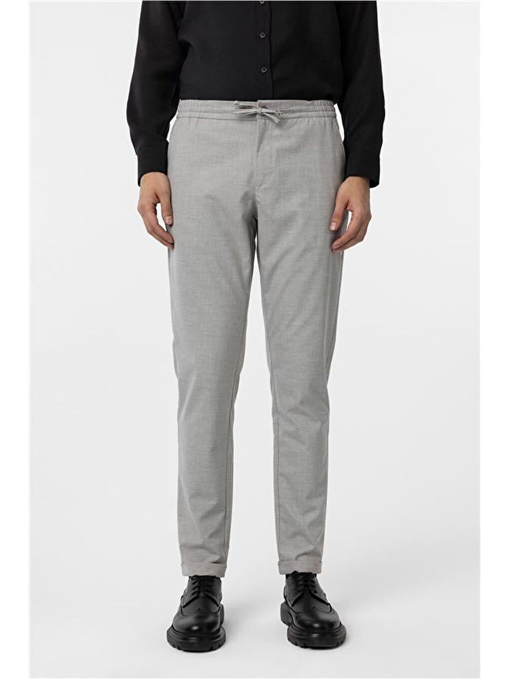 Gri Slim Düz Jogger Pantolon-1