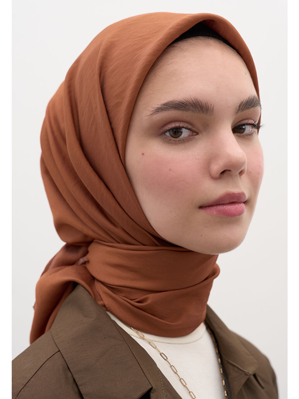 Turuncu Pamuk Viskon Eşarp Bakır-1