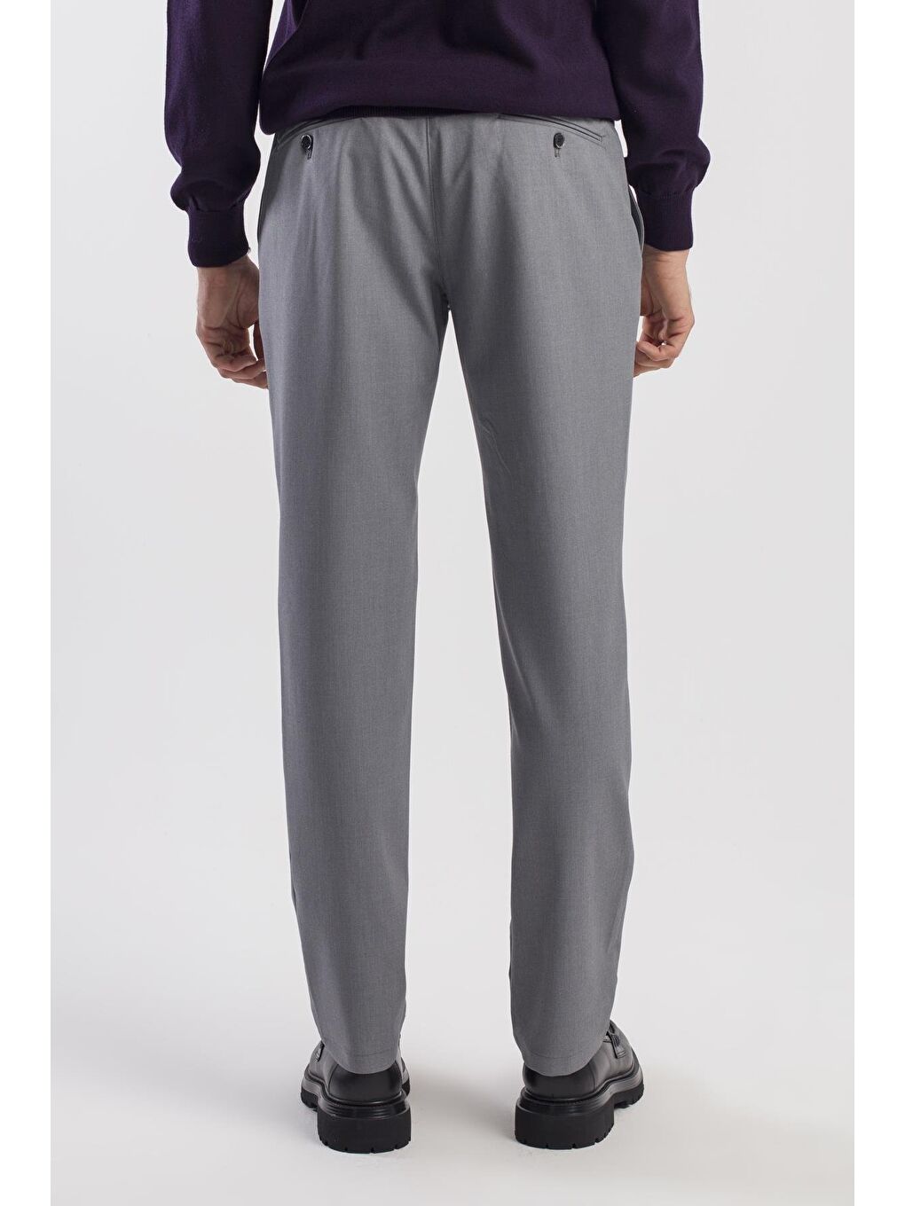 Gri Comfort Fit Çift Cep Kapaklı Pileli Yan Cep Pantolon-3