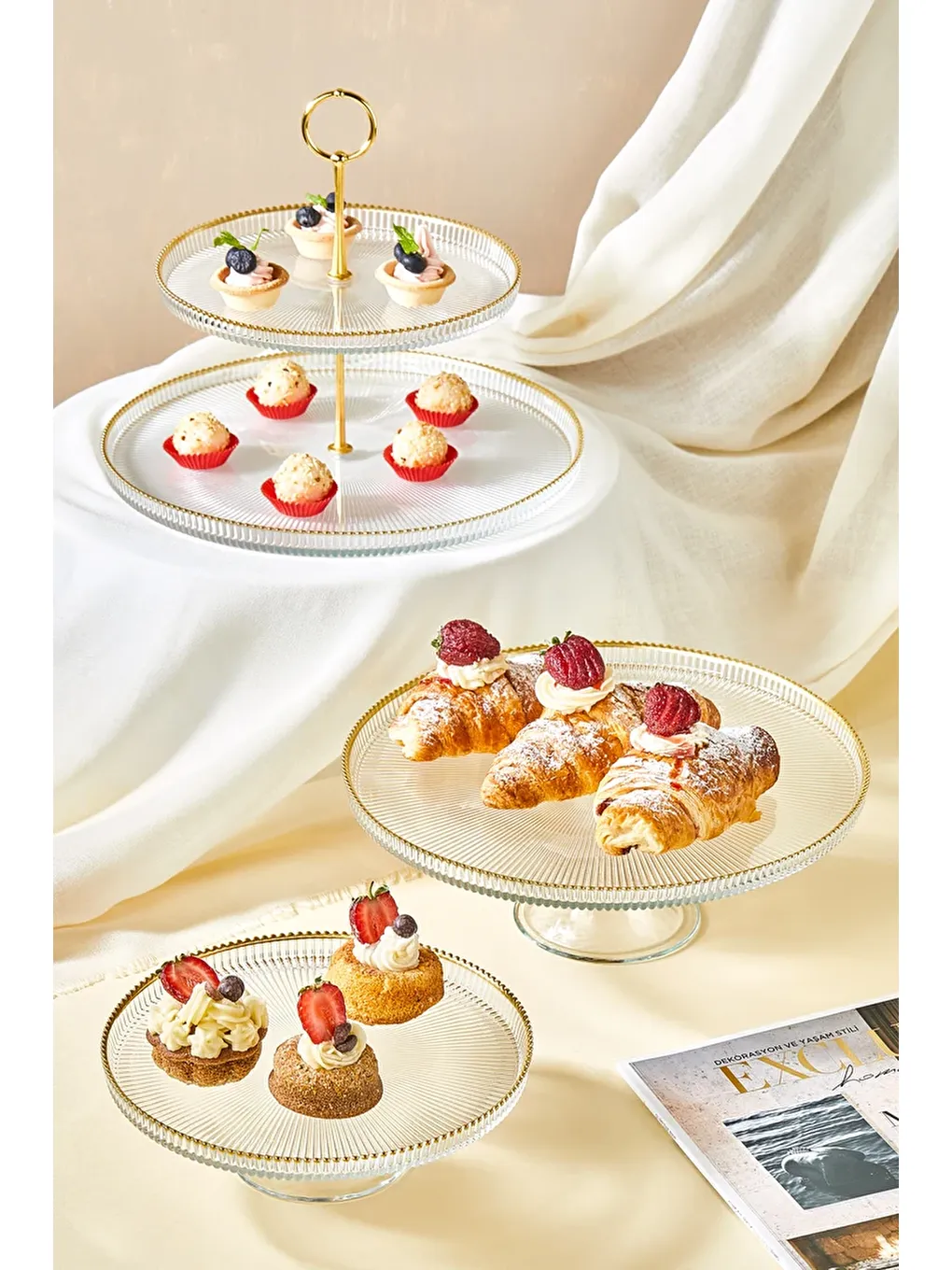 Renksiz Paris 5 Parça Pasta/Kek/Tatlı Sunum Standı Seti-1