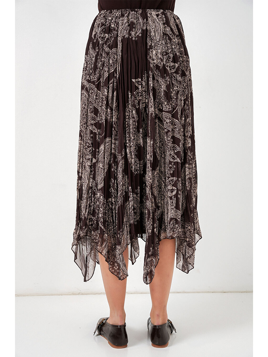 Kadın Asimetrik Tül Şifon Etek 8061 - Kahverengi-6