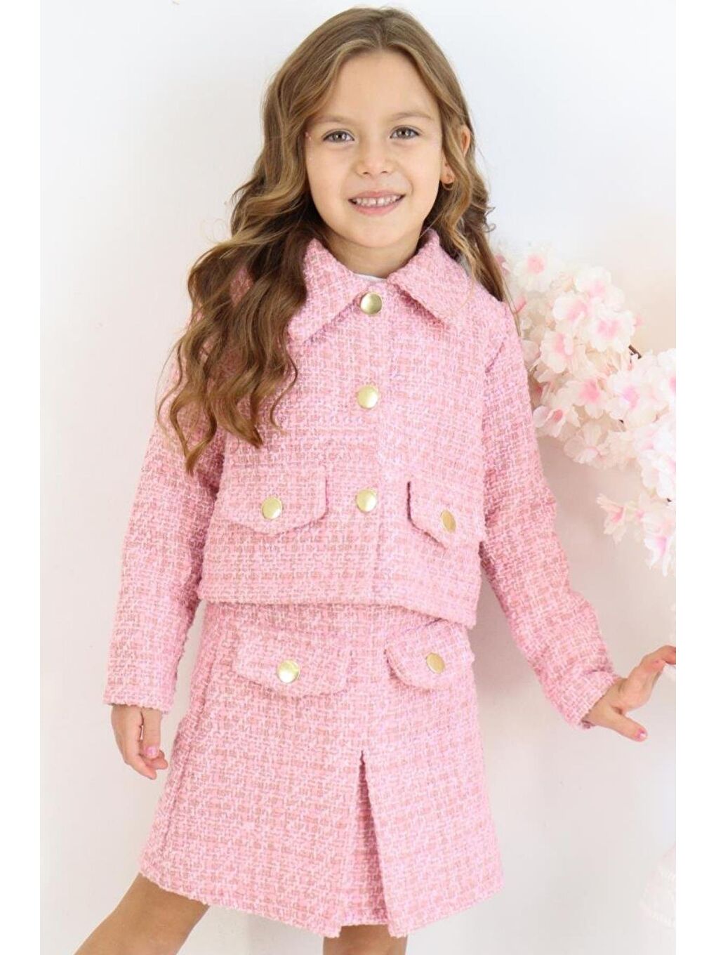 Kız Çocuk Carmen Pudra Pembe Tüvit 23 Nisan 29 Ekim Etek Ceket Yılbaşı Takım-2