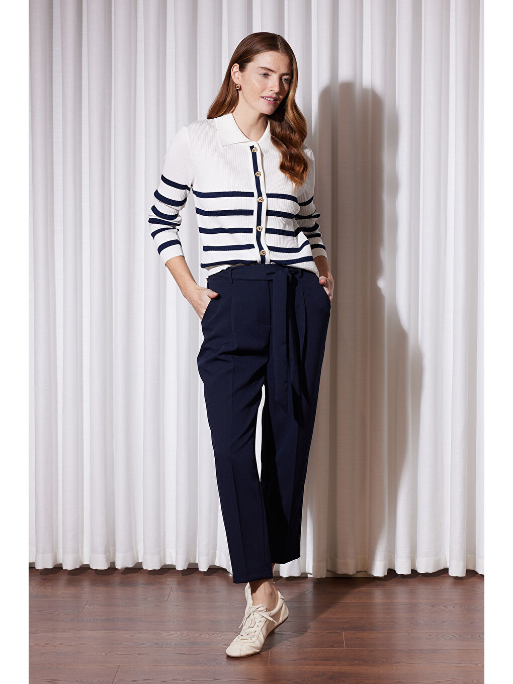 Missemramiss Kuşaklı Havuç Pantolon 5291 Lacivert-2