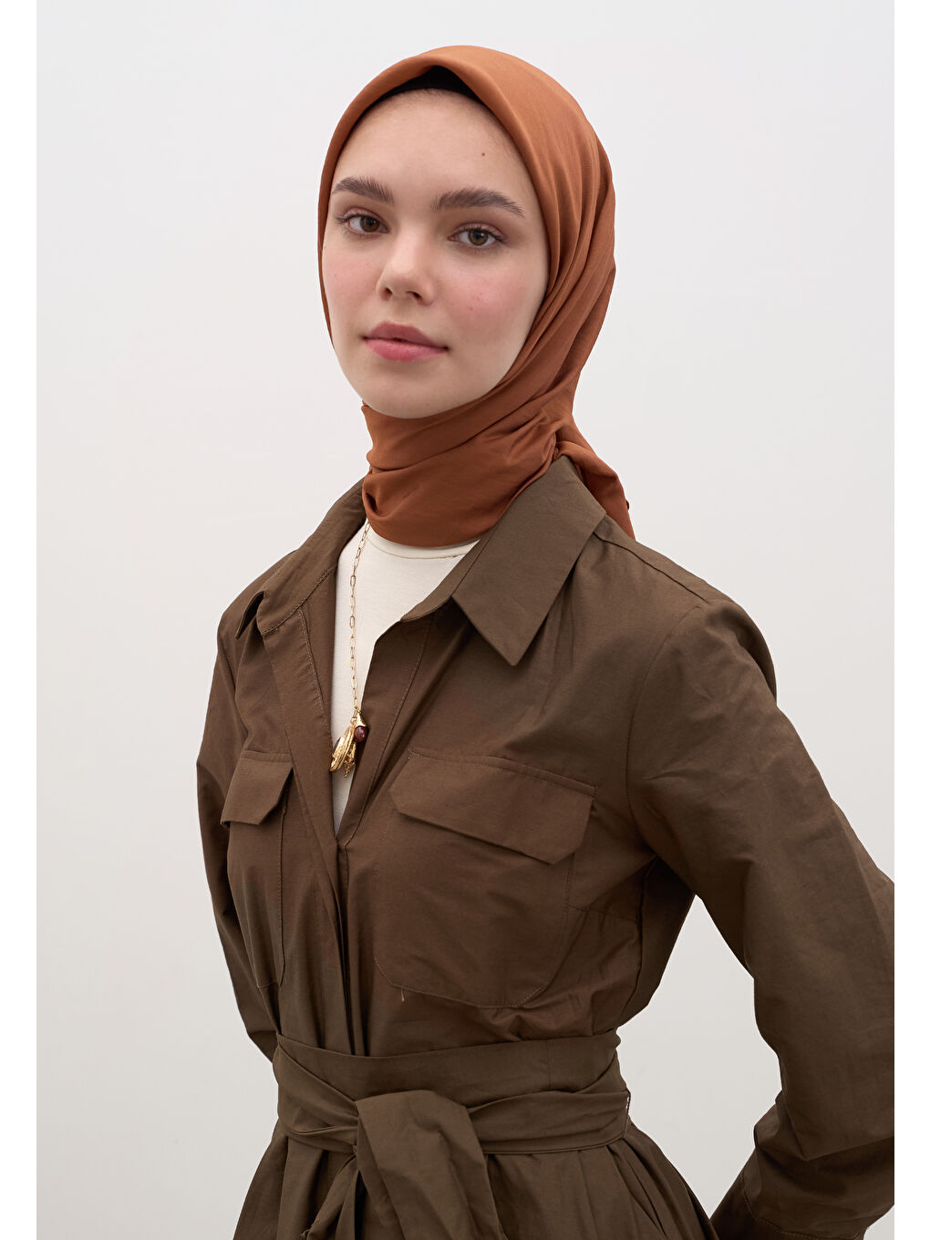 Turuncu Pamuk Viskon Eşarp Bakır-2