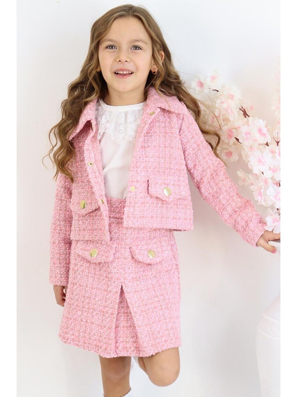 Kız Çocuk Carmen Pudra Pembe Tüvit 23 Nisan 29 Ekim Etek Ceket Yılbaşı Takım-3