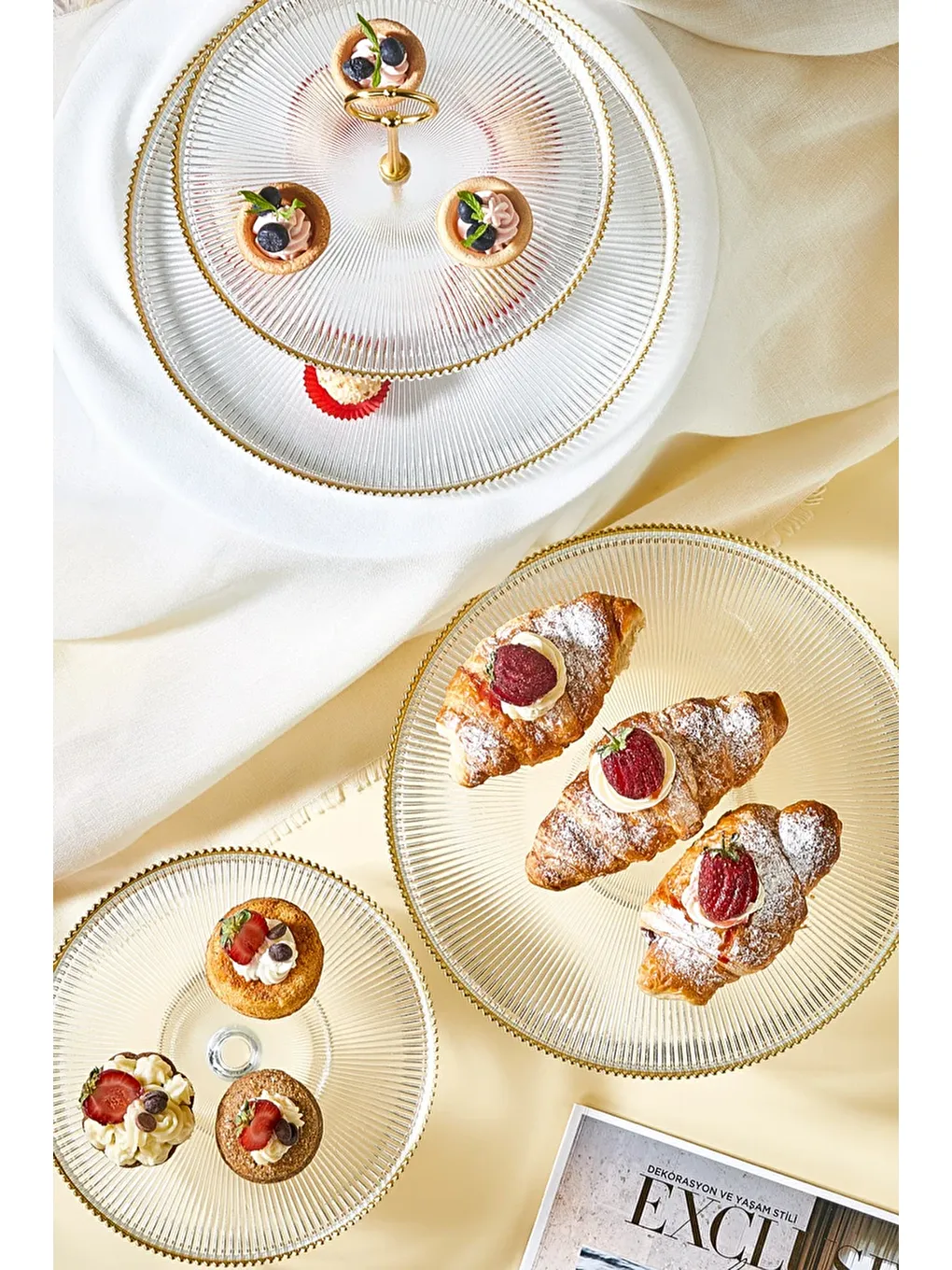 Renksiz Paris 5 Parça Pasta/Kek/Tatlı Sunum Standı Seti-2