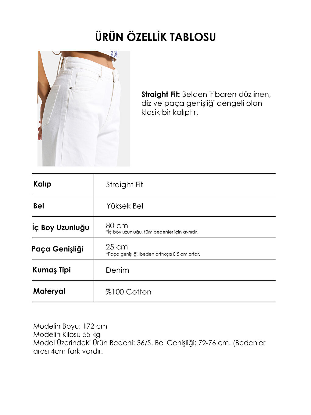 Kadın Kırık Beyaz Doris 7s6-101 Straight Fit Yüksek Bel %100 Pamuk Denim Jean-4
