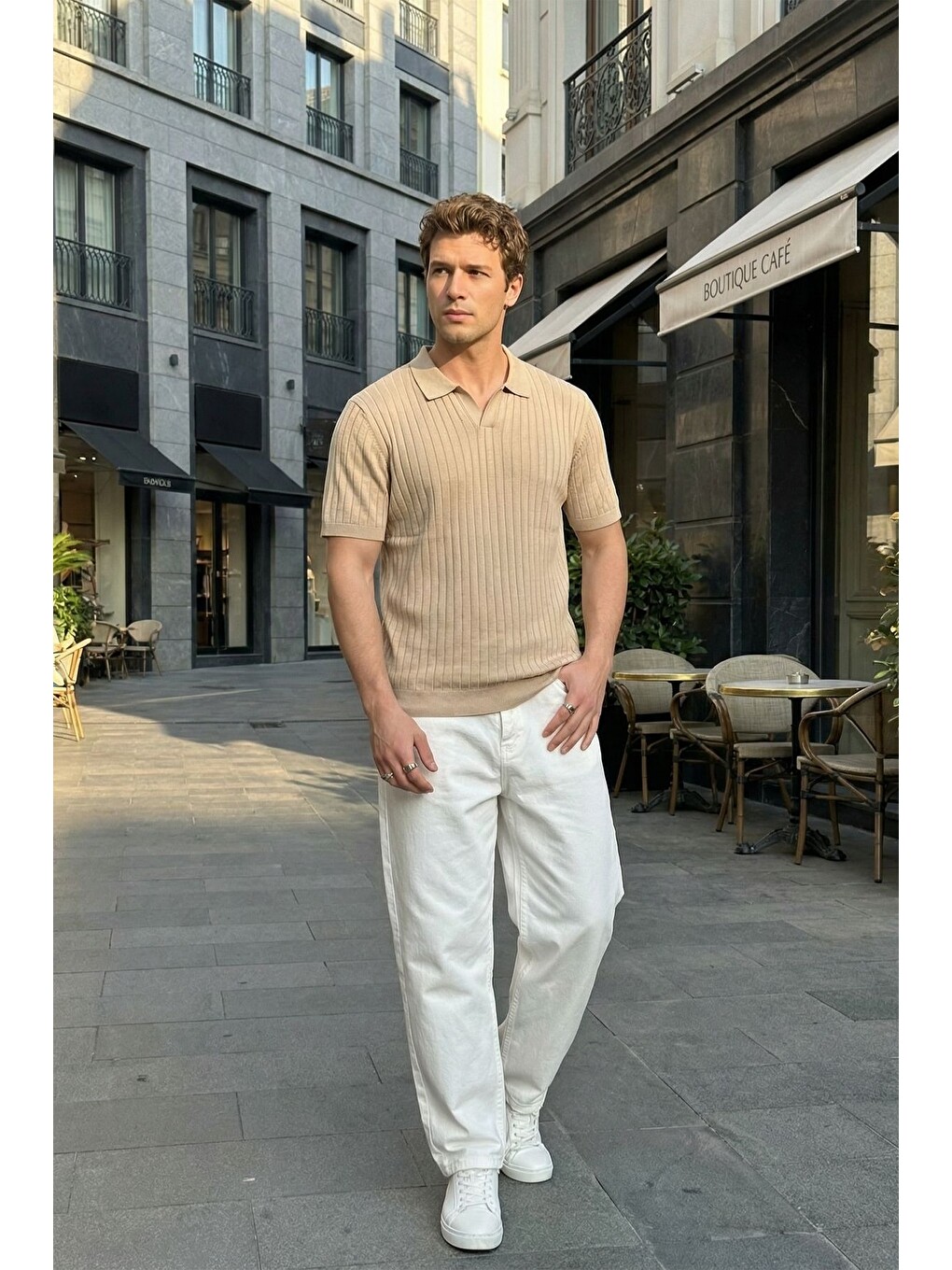 Bej Sion Regular Fit Erkek Kısa Kol Triko Polo Yaka Tişört