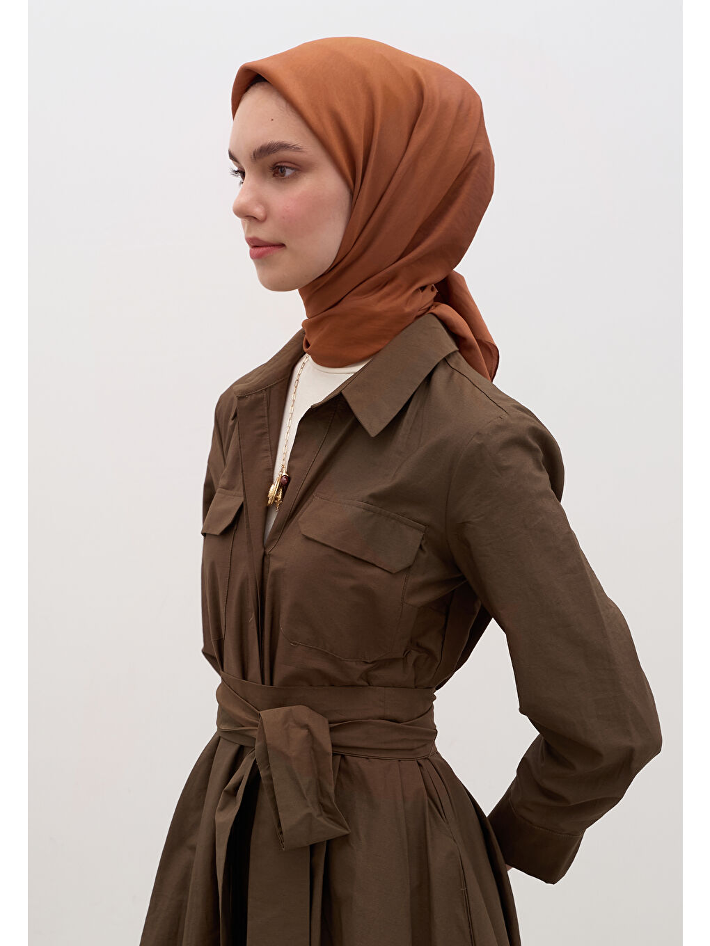 Turuncu Pamuk Viskon Eşarp Bakır-3