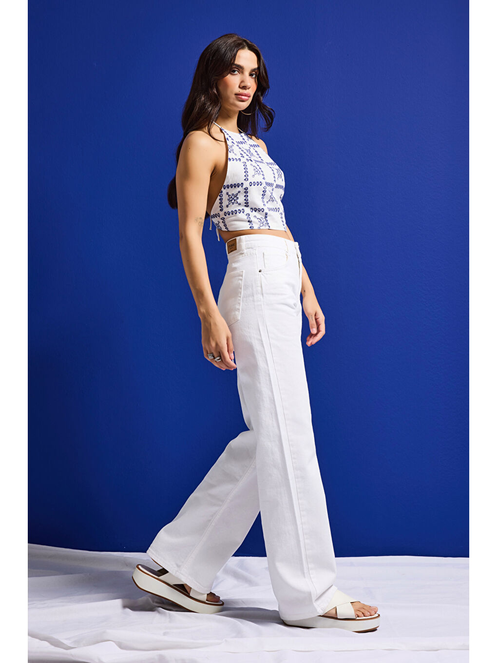 Kadın Kırık Beyaz Doris 7s6-101 Straight Fit Yüksek Bel %100 Pamuk Denim Jean-5