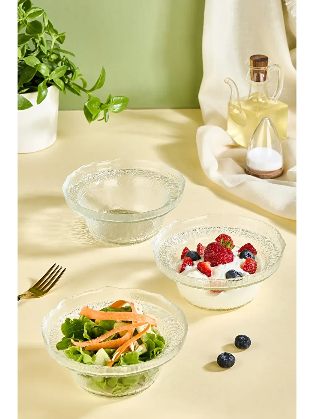 Renksiz Gemma Salata/Çorba/Çerez Kase Seti - 3 Adet-1