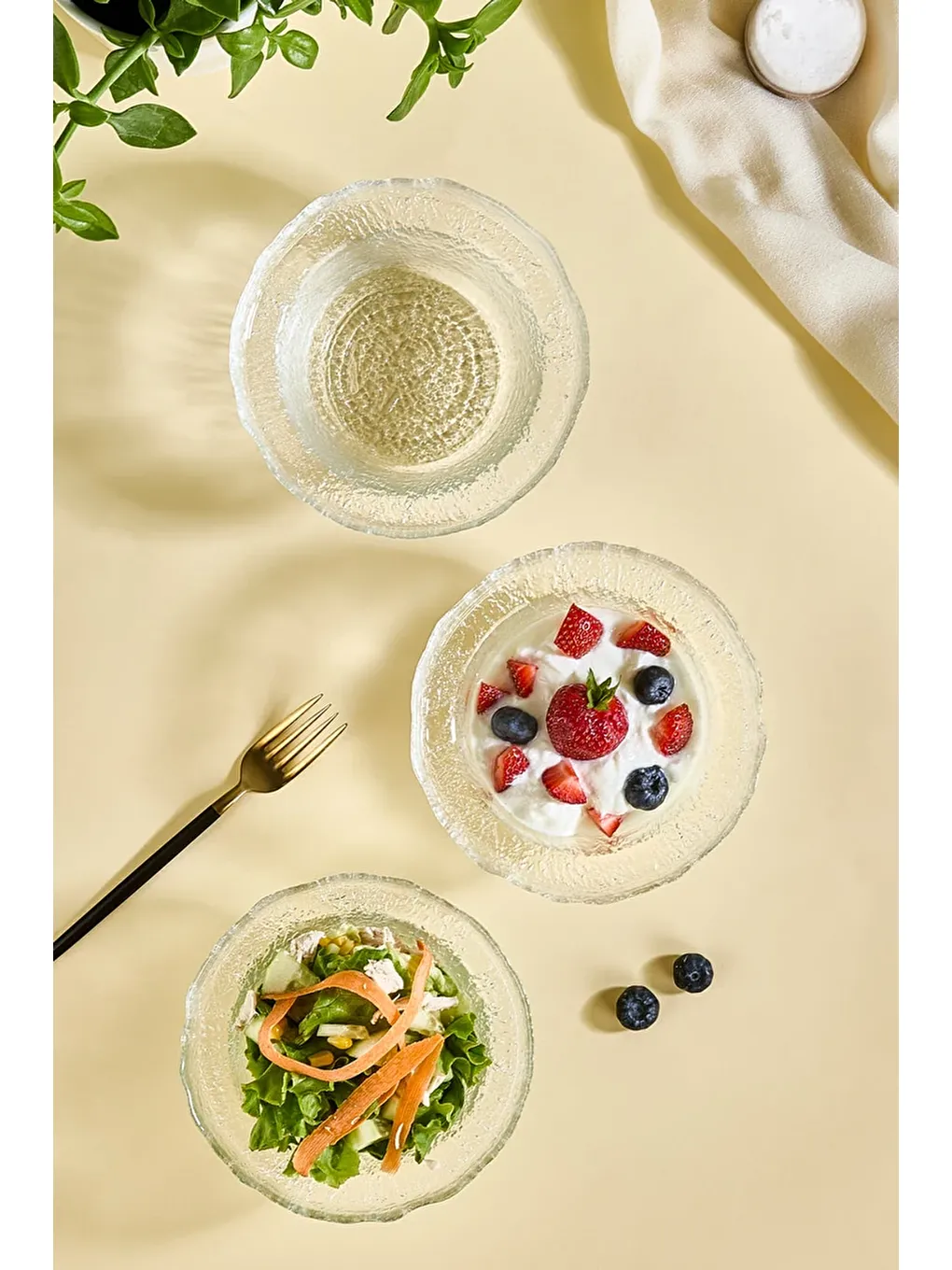 Renksiz Gemma Salata/Çorba/Çerez Kase Seti - 3 Adet-2