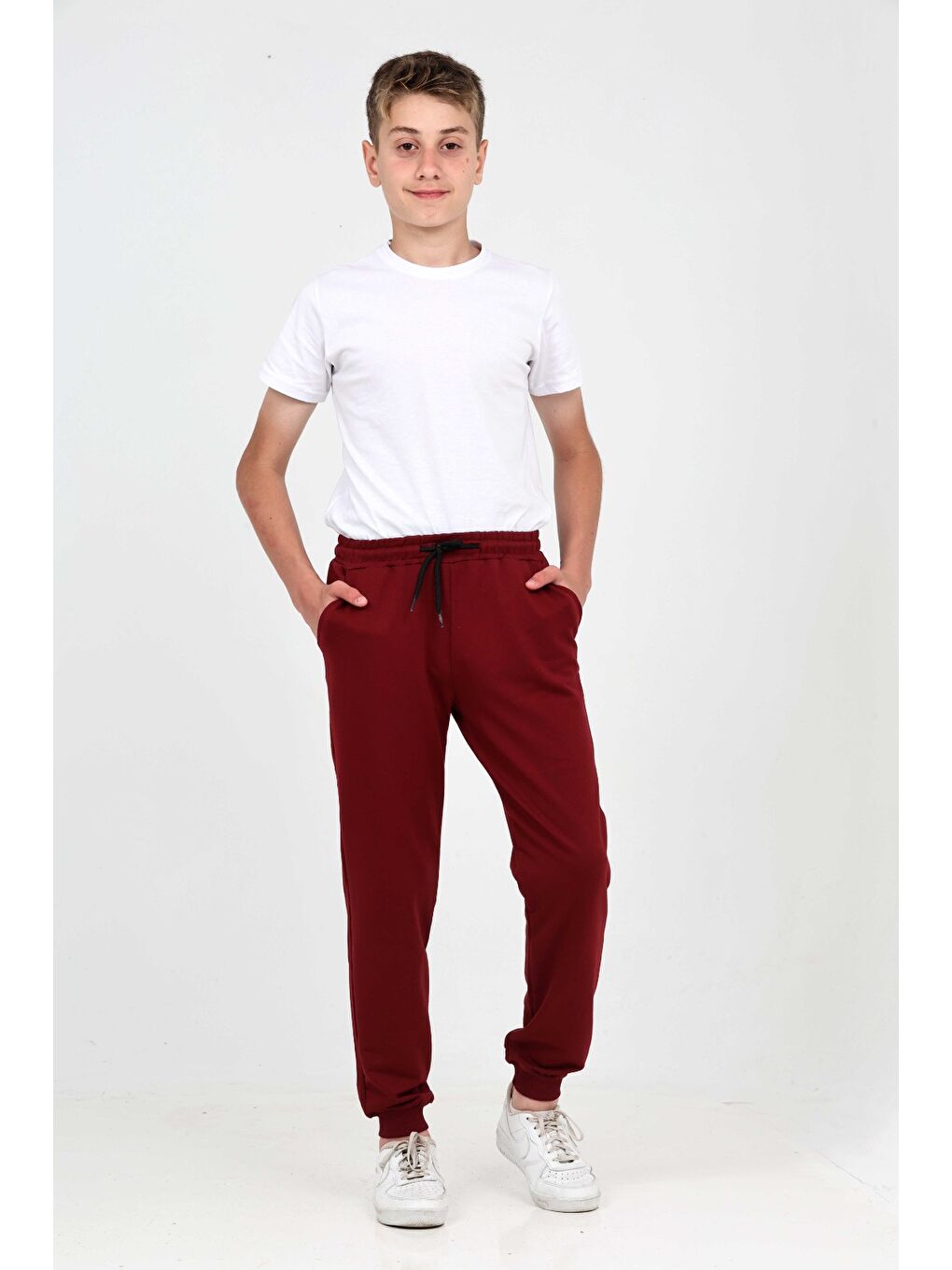 Bordo Erkek Çocuk Paçası Lastikli Eşofman Alt