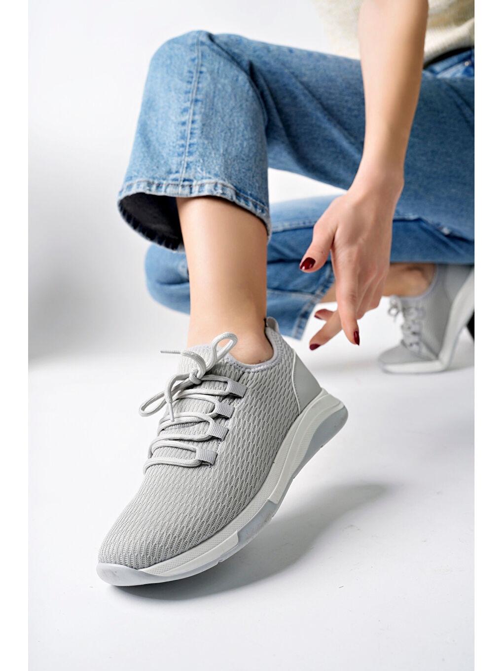 Gri Kadın Fileli Günlük Ayakkabı-1