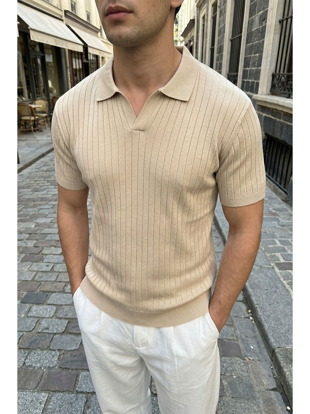 Bej Sion Regular Fit Erkek Kısa Kol Triko Polo Yaka Tişört-2