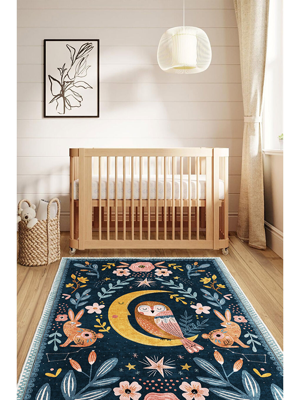 Lacivert Dekoratif Özel Tasarım Yıkanabilir İnce Kaymaz Tabanlı Modern Halı KECE FR44-3