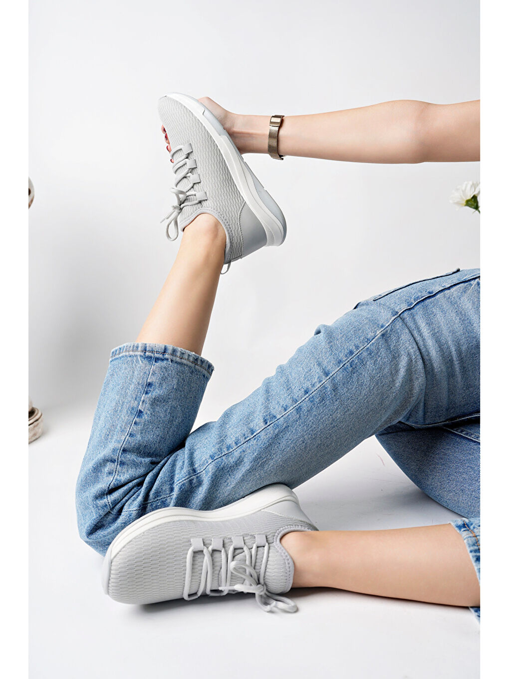 Gri Kadın Fileli Günlük Ayakkabı-2