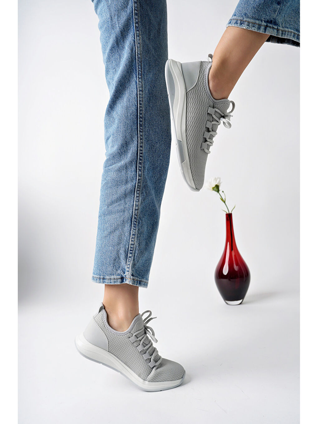 Gri Kadın Fileli Günlük Ayakkabı-3