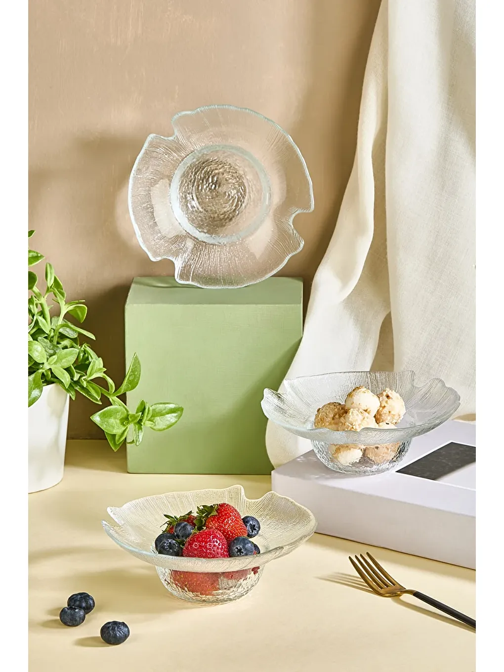 Renksiz Luciana Çerez,Meyve,Dondurma Kasesi Seti ve Sosluk - 3 Adet